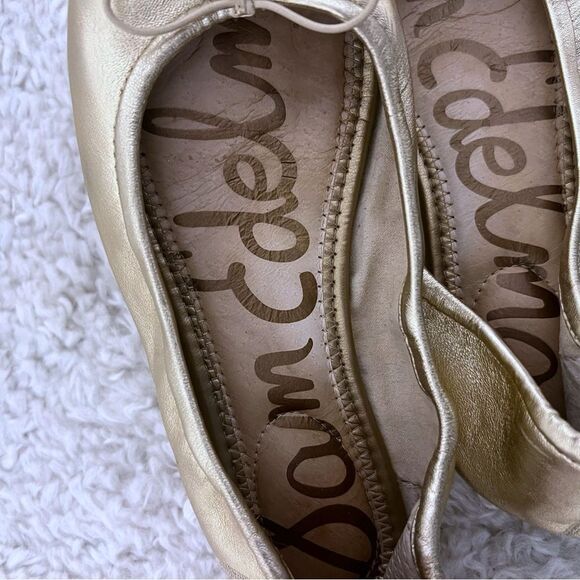 Sam Edelman Gold Metallic Women Bow Ballet Flats Slip On Leather Trendy SZ 7.5 - Picture 7 of 8